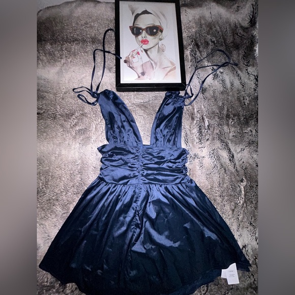 Sophisticated Satin Royal Blue Mini Dress - Picture 2 of 2